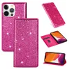 Custodie per telefoni glitter per Iphone 15 14 13 12 11 Mini Plus Max X XR XS 8 7 Custodia a portafoglio in pelle con cerniera Custodia in cristallo di lusso Sparkle Bling