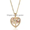 Pendentif Colliers Gravé Zircon En Forme De Coeur Ornent L'arbre De Vie À La Mode Mariage Saint Valentin Cadeaux Drop Livraison 2022 18Xhq