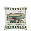 Pillow Happy Campers Cartoon Caravanning Linen Covers Vintage Pillowcase Livingroom Sofa Modern Decorative Throw Pillows Cover