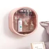 Cajas de almacenamiento Tocador de pared para baño Organizador de cosméticos a prueba de agua y polvo redondo Caja de cosméticos clasificada de joyería de lápiz labial