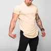 Männer T Shirts Mode Gym Kleidung Einfarbig Kurzarm männer Slim Fit Running Training Sport Unregelmäßigen Saum T-shirt sommer