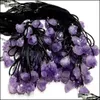 Pendant Necklaces Natural Amethyst Fluorite Crystal Pendant Necklace Energy Stone Healing Meditation Yoga Gift Wholesale Drop Delive Dh3Hc