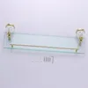 Bathroom Shelves Solid Brass Golden Shower Wall Holder Shampoo Storage Rack Bath Accessories Single Tempered Glass Shelf 5213