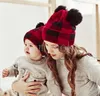 Party Hats Winter Beanie Parent-Child Sticked Hat Plaid Mother Baby Christmas Warm Hats De838