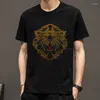 Camisetas para hombre Verano Lujo Cuello redondo Manga corta Único Leopardo Perforación Camisa brillante Algodón Cómodo Autocultivo para hombres