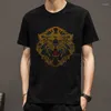 Men's T Shirts Summer Luxury Round Neck Short Sleeve Unique Leopard Drilling Shiny Shirt Cotton Comfortable Men&#39;s Self-Cultivation