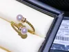 22100504 Diaomondbox Jewelry Ring 5.5-6mm Aka Pearl Yellow Gold Plated Sterling Sier Adjustable Double Balls Curve Open Rhinestone Zircronia Girl