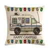 Pillow Happy Campers Cartoon Caravanning Linen Covers Vintage Pillowcase Livingroom Sofa Modern Decorative Throw Pillows Cover