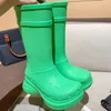 Designer Luxe Cross Paris Rain Boots High Platform Long Boot Knie Booties Autumn Winter Knight Big Head Jelly Dik Bottom