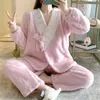 Kvinnor Plus Size Nursing Sleep Pyjamas graviditet Vinter Ny tjockare varm flanell lounge nattkläderuppsättning för gravid 2513 E3