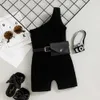 Rompers 2 Colors 1-5Y Fashion Toddler Girls Summer Jumpsuits Pants With Belt Sleeveless Solid Knit Playsuits Purses Baby Girl 221018