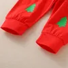 Set di abbigliamento Neonato Ragazzo Natale 3 pezzi Abiti Abiti Albero Lettera Modello Vestiti Bowknot Pagliaccetto bianco Bottoni verdi Cardigan Pantalone