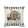 Pillow Happy Campers Cartoon Caravanning Linen Covers Vintage Pillowcase Livingroom Sofa Modern Decorative Throw Pillows Cover