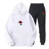 Herresp￥r 2022 m￤n huvtr￶jor passar rosblomma sp￥rdr￤kt tr￶ja fleece hoody svett byxor jogging homme pullover 3xl idrottsupps￤ttning