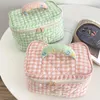 Storage Bags Korean Style Women Travel Large Capacity Portable Plaid Makeup Cute Beauty Cosmetic Bag Lunch Box