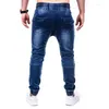 Herr jeans män mode tvättade arbetskläder vårens höstsportbyxor multi ficka casual mens street slitage denim