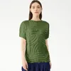 Dames t shirts miyake geplooide mode ronde nek tops 21 zomerstijl zwart licht luxe niche temperament basic Koreaanse bodemt -stukken