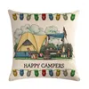 Pillow Happy Campers Cartoon Caravanning Linen Covers Vintage Pillowcase Livingroom Sofa Modern Decorative Throw Pillows Cover