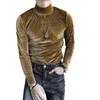 Men's T Shirts High Quality Men's T-shirt Fashion 2022 Winter Velvet Slim 4 Color Long-Sleeved Casual Club Clothing