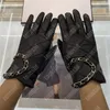 Womens Designer Genuine Leather Gloves Sheepskin Brand Bright Female Winter Luxury Gloves Warm Fashion Semifinger Windproof Antifreeze Glove