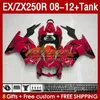 &Tank OEM Fairings For KAWASAKI NINJA ZX-250 ZX250 EX250 R ZX250R 08 09 10 2011 2012 163No.181 EX ZX 250R EX250R ZX-250R 2008 2009 2010 11 12 Injection Fairing red flames