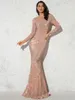 Casual Dresses Elegant O Neck Long Sleeve Sequin Maxi Dress Floor Length Stretchy BodyCon Party Dress Gold Green Bourgogne Red 221018