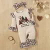 Rompers Citgeett Autumn Christmas Infant Baby Girls Leopard Print kläder Set Lång blossad ärm Jumpsuit pannband Xmas Suit 221018