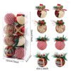 Party Decoration 8/16Pcs Plush Grid Pattern Christmas Ball Ornaments With Natural Pine Cones Leaves Tree Pendant Boxed Balls