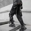 HOUZHOU 黒カーゴパンツ男性ジョガーカーゴパンツ男性ジョギング日本のストリートヒップホップヒッピー Techwear ゴシックリボン 211022