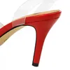 Scarpe eleganti Sandali con tacco alto Décolleté in PVC Donne estive 8,5 cm Pizzo Rosso con cinturino a T Feticismo femminile Blu Lady Valentine Trasparente