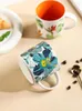 Muggar Creative Flower Bird Pattern Ceramic Mug Hushållen Dricker Handle Coffee Milk Frukost Stor kapacitet Par