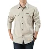 Spring Autumn Denim Men skjortor långärmad 100 bomull Camiseta Masculina Army Military Casual 220813