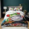 Beddengoed sets kikker dekbedovertrek set kingsize size grappige tropische amfibie voor kid 3d natuur dieren polyester quilt