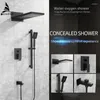 Bathrowshers Sets Torneiras Montagem de parede preta fosco Conjunto de torneira de chuva quadrado Big Head Handheld Bath Bath Mixer Tap 8777845