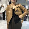 Women's Leather Jaket Moto Motor Musim Semi Gugur Baru Pendek Lengan Panjang Ritsleting Jalan Wanita Sabuk Kulit Imitasi