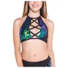 Holografisk grön utskärning criss cross halter rave crop top kvinnor glänsande snörning backless paljettbehållare toppfestival kläder 210312