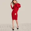 Casual Dresses See Orange Year Red Winter Dress 2022 Spring Elegant Bodycon Ruffles Long Sleeve Office Lady SO2771