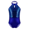 Stage Wear Filles Sans Manches Ballet Justaucorps Paillettes Brillantes Bouton Fermeture Dos Nu Body Pour La Danse Gymnastique Performance Dancewear