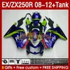 Tankinjectiebeurzen voor Kawasaki Ninja ZX250 EX250 R 2008-2012 163NO.147 Ex ZX 250R EX250R ZX250R 2008 2009 2010 2012 ZX-250R 08 09 10 11 11 12 Fairing Blue Green