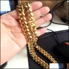 Catene Gioielli in acciaio inossidabile Placcato in oro 18 carati Collana a maglia cubana Miami lucidata da uomo Punk 15 mm Catena a cordolo Doppia chiusura di sicurezza Dhvvc