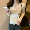 Women's Sweaters Beige OL Korean V-neck Spring Pullover Knit Sweater Loose Coat Casual Cloth Girl T-shirt Tops Clothes For Women Lady