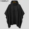 INCERUN Men Solid Trench Quick Dry Hooded Loose Ponchos Pockets Casual Outdoor Cloak Men Irregular Coats Not Raincoats S5XL 220816