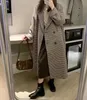 Designer Womens Woolen Wool Blend Coats Fashion Plaid Womens Mélanges Mid-Longue Longue lâche hiver