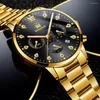 Zegarek zegarek moda na męski kalendarz zegar luksusowy dhinestone biznes stalowy pasek kwarcowy kwarc elitarna relogio masculino
