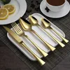 Flatware sets 5 % Set gouden roestvrij staal el tafelwerk metaal Europees diner bestek mes dineren vork en lepel
