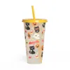Creative Drinkware Cups de plástico de revolução de cores frias copo de suco de decoração de halloween com tampa e palha SN4226