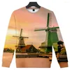 Men's Hoodies Beach Windmill Men/Women Capless Sweatshirt Hooded Mens Ocean Sky Beautiful Seaside View Hoody 3D Autumn Winter Coats