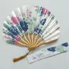 Party Favor 100pcs Personalized Cherry Blossom Design Round Cloth Folding Hand Fan with Gift bag Wedding Gifts RRE15212