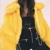 Frauen Pelz Winter Faux Jacken Damen Hoodies Gelb Warme Weibliche Nachahmung Cape Gepolsterte Schal Mantel Dame Trendy Kleidung