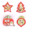 Christmas Decorations LEDs Luminous Wooden Star DIY Tree Hanging Chalet Cute Wood House For